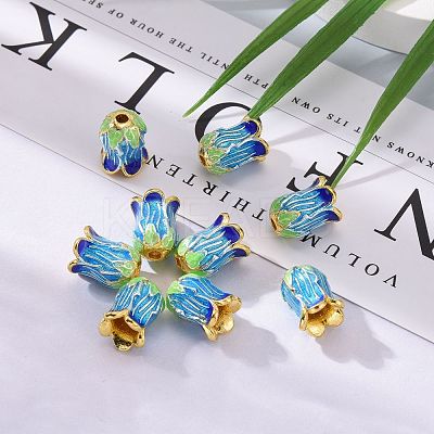 5-Petal Rack Plating Brass Enamel Bead Cap KK-P024-13-RS-1