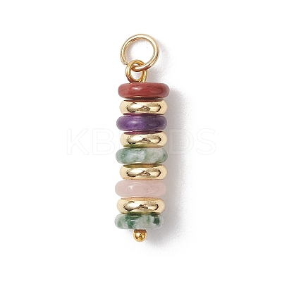 Natural Green Aventurine & Rose Quartz & Lemon Jade & Red Jasper & Jade & Synthetic Malachite & Brass Disc Pendants X-PALLOY-JF04941-1