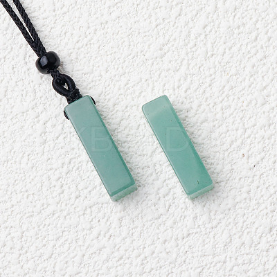 Natural Green Aventurine Cuboid Pendant Black Cotton Cord Necklaces FS-WG3353C-02-1
