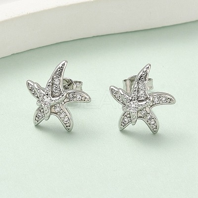 Brass Micro Pave Clear Cubic Zirconia Stud Earrings EJEW-A145-03D-P-1