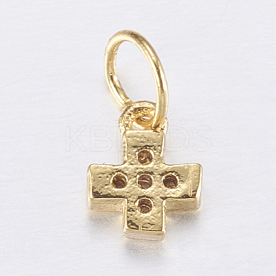 Brass Micro Pave Cubic Zirconia Tiny Cross Charms ZIRC-E135-31G-1