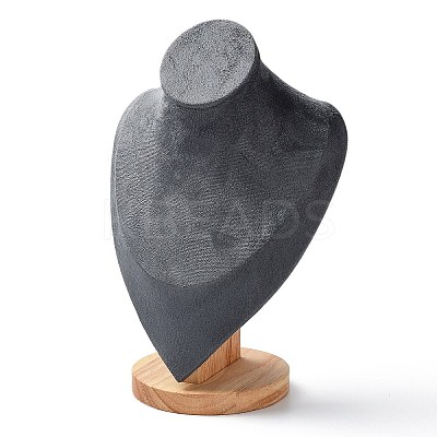 Velvet Bust Necklace Display Stands with Wooden Base ODIS-Q041-02B-02-1