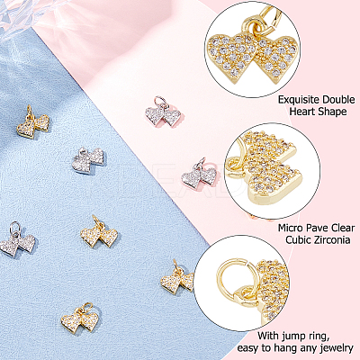 10Pcs 2 Colors Rack Plating Brass & Clear Cubic Zirconia Pendants KK-HS0001-11-1