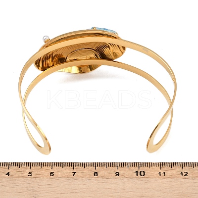 Shell Shape 304 Stainless Steel Enamel Cuff Bangles for Women BJEW-A049-04B-G-1
