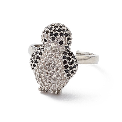 Penguin Clear & Black Cubic Zirconia Cuff Ring RJEW-M146-05P-1