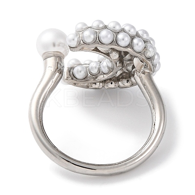 Rack Plating Moon Brass ABS Imitation Pearl Open Cuff Rings for Women RJEW-S242-07P-1