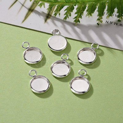 201 Stainless Steel Pendant Cabochon Settings STAS-F191-14S-A-1