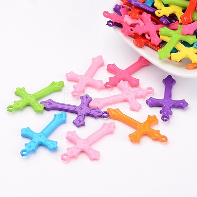 Mixed Color Cross Acrylic Pendants For Jewelry Making Embellishments DIY Craft X-SACR-515-M-1