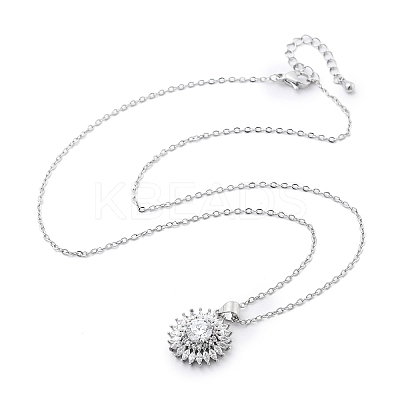 Brass Clear Cubic Zirconia Flower Pendant Necklaces LS-NJEW-C077-01P-1