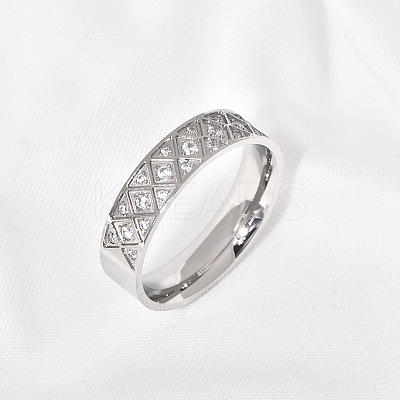 304 Stainless Steel with Clear Cubic Zirconia Finger Rings FS-WG2FC1C-08-1