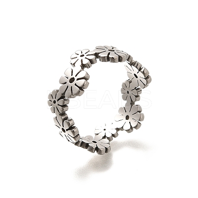 201 Stainless Steel Daisy Finger Ring for Women RJEW-A053-01P-1