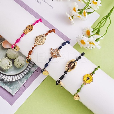 Natural Shell & Flower & Pinapple & Shell & Bee Link Bracelets Set BJEW-SW00029-1