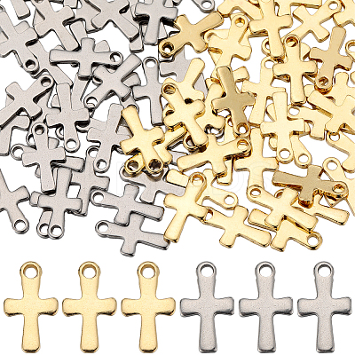 100Pcs 2 Colors Cross 304 Stainless Steel Charms STAS-SC0007-53-1