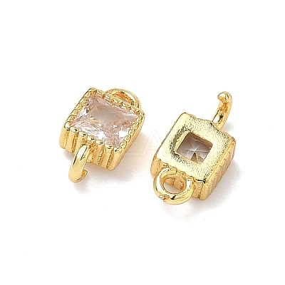 Brass Pave Cubic Zirconia Square Connector Charms KK-P348-12G-03-1