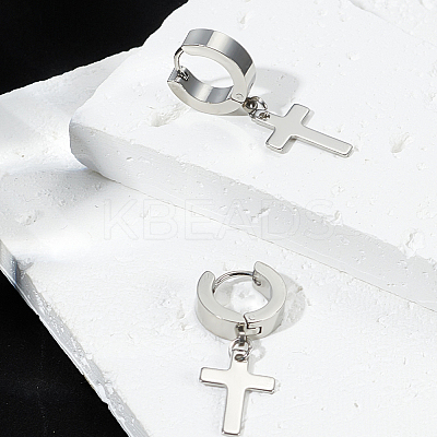 2Pcs 304 Stainless Steel Cross Hoop Earrings for Women EJEW-LP0001-12P-1