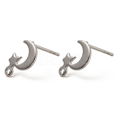 Non-Tarnish Moon & Star Shape 201 Stainless Steel Stud Earrings Findings STAS-Q251-04P-1