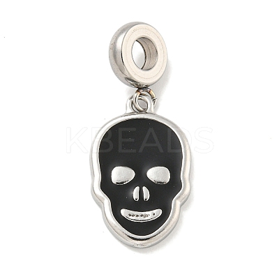 304 Stainless Steel Black Enamel European Dangle Charms STAS-U005-43P-1