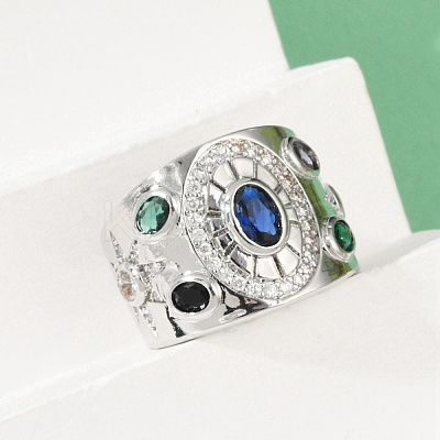 Brass Micro Pave Cubic Zirconia Adjustable Cuff Rings for Women RJEW-C129-10P-1