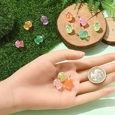 6Pcs Luminous Resin Mushroom Charms CRES-YW0002-47-1