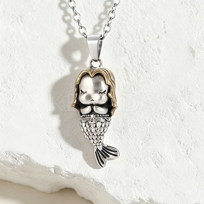 Duo Tone Alloy & Brass 3D Mermaid Pendant Necklaces for Women WGFCFC6-01-1