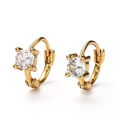 Brass Micro Pave Clear Cubic Zirconia Huggie Hoop Earrings EJEW-H121-13G-1
