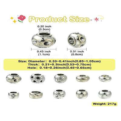 100Pcs 10 Styles Tibetan Style Alloy European Beads TIBE-CJ0001-32-1