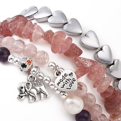 4Pcs Natural & Synthetic Gemstone Stretch Bracelet Sets BJEW-JB08946-1