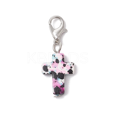 Synthetic Turquoise Cross Pendant Decorations HJEW-JM02568-1