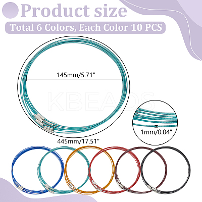 60Pcs 6 Colors Stainless Steel Wire Necklace Cord DIY Jewelry Making TWIR-UN0001-13A-1