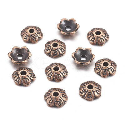 6-Petal Tibetan Style Alloy Flower Bead Caps TIBE-S220-R-01-NR-1