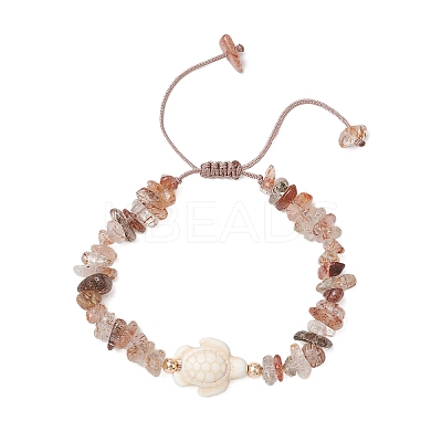 2Pcs Adjustable Natural Black Gold Rutilated Quartz Chip Beads Braided Bead Bracelets BJEW-JB11914-1