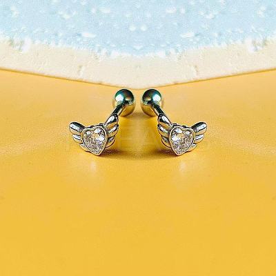 Angel Wing Heart 316L Surgical Stainless Steel Pave Cubic Zirconia Tongue Rings FS-WG901EE-03-1