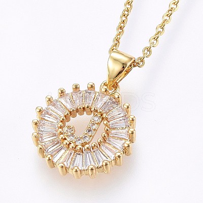 Brass Micro Pave Cubic Zirconia Initial Pendant Necklaces NJEW-H486-30G-J-1