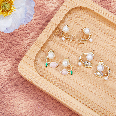 3 Pairs 3 Style Crystal Rhinestone Tulip Flower Stud Earrings with Plastic Pearl Beaded EJEW-FI0001-51-1