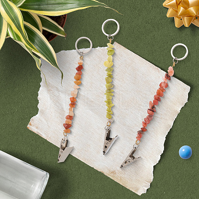 6Pcs Natural Gemstone Keychain KEYC-GF00001-1