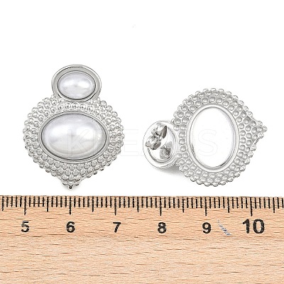 304 Stainless Steel ABS Plastic Imitation Pearl Oval Stud Earrings EJEW-Z141-01P-1