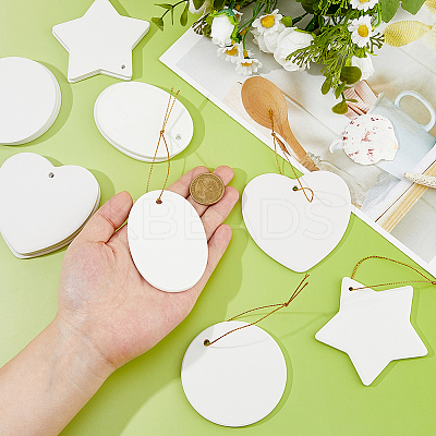 16Pcs 4 Styles Porcelain Heat Transfer Printing Pendant Decorations HJEW-FH0001-77-1