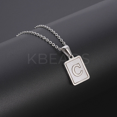 Rectangle Stainless Steel Pave Natural White Shell Pendant Necklaces FS-WG3D812-03-1