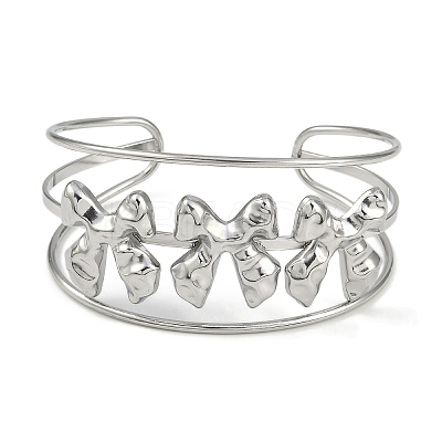 Non-Tarnish 304 Stainless Steel Wide Hollow Bowknot Open Cuff Bangles BJEW-Q348-04P-01-1