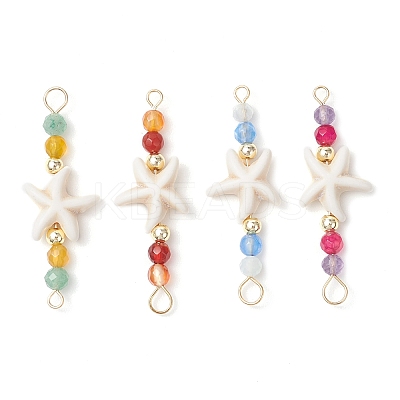 4Pcs 4 Colors Summer Beach Dyed Synthetic Turquoise Connector Charms PALLOY-JF03746-01-1