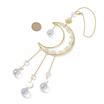 Nuggets Natural Quartz & Brass Moon Hanging Suncatchers HJEW-JM04253-02-1