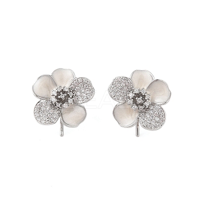 Brass Micro Pave Cubic Zirconia Stud Earrings Findings EJEW-B063-02P-1