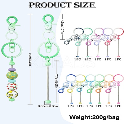 11Pcs 11 Colors Gradient Color Alloy Beadable Bar Keychain for DIY Crafts Jewelry Making KEYC-CJ0001-10-1