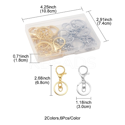12Pcs 2 Colors Iron Alloy Lobster Claw Clasp Keychain KEYC-FS0001-01-1