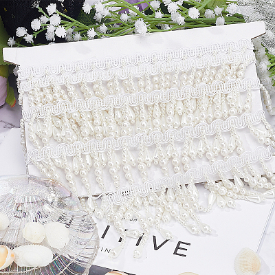 Polyester & Imitation Pearl Beaded Tassel Ribbon OCOR-XCP0002-82-1