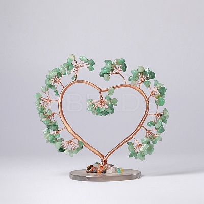Natural Green Aventurine Chips Love Heart Tree Decorations DJEW-P017-B03-1