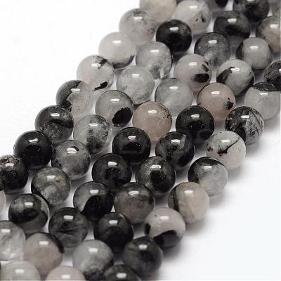 Natural Black Rutilated Quartz Bead Strands G-P217-32-8mm-1