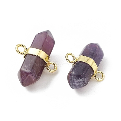 Natural Amethyst Double Terminal Pointed Connector Charms G-P491-11G-04-1