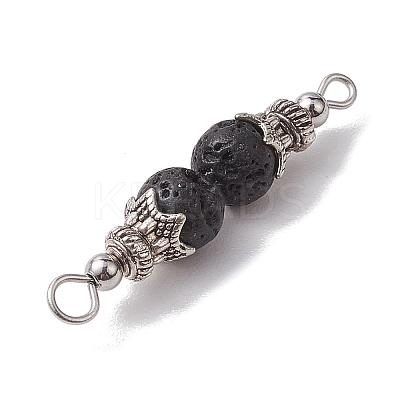 Natural Lava Rock Round Beaded Connector Charms PALLOY-JF02715-1