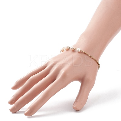 Natural Pearl Beaded Link Bracelet with 304 Stainless Steel Rolo Chains for Women BJEW-JB08776-01-1